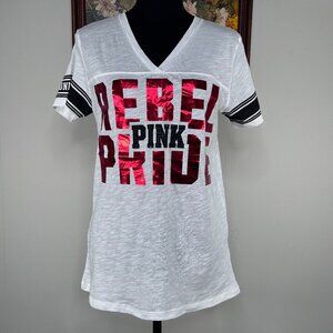 Victoria's Secret Pink Shirt Top Women's XS Rebel Pink Pride White Preppy NWT